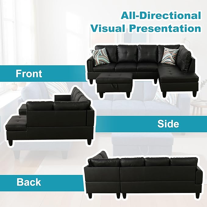 Couches for Living Room Faux Leather L Shaped Couch Comfy 3 Pieces Sectional - Image 6