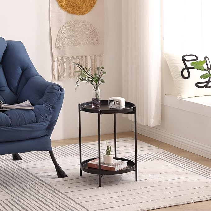 Tiita Round End Table Mental 2-Tier Side Table Nightstand/Small Iron Tables - Image 4