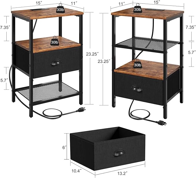 Sthmec Nightstands Set of 2, LED Bedside Tables - Image 3
