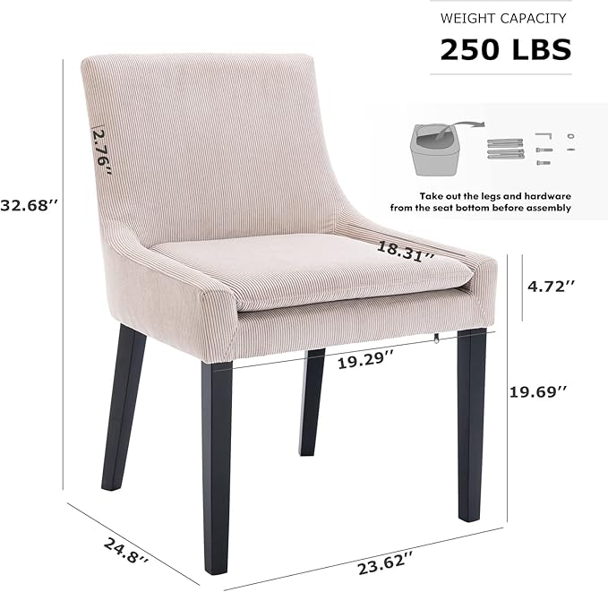 COLAMY Modern Dining Chairs Set of 4, Upholstered Corduroy Accent Side Leisure - Image 3