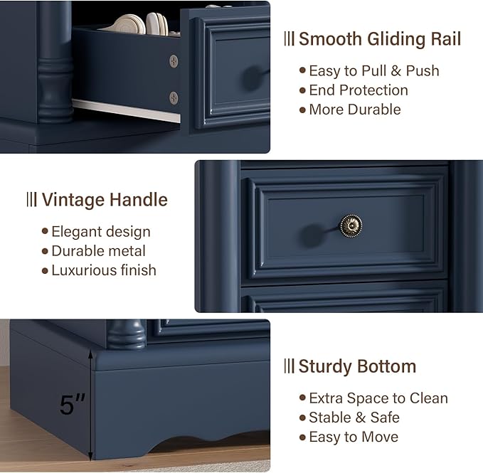 Nightstand with 3 Drawers, Rustic Night Stand 18' Wide Side Table with Storage - Image 5