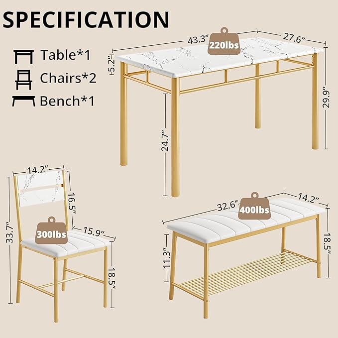 IRONCK Dining Table Set for 4, Kitchen Table - Image 2