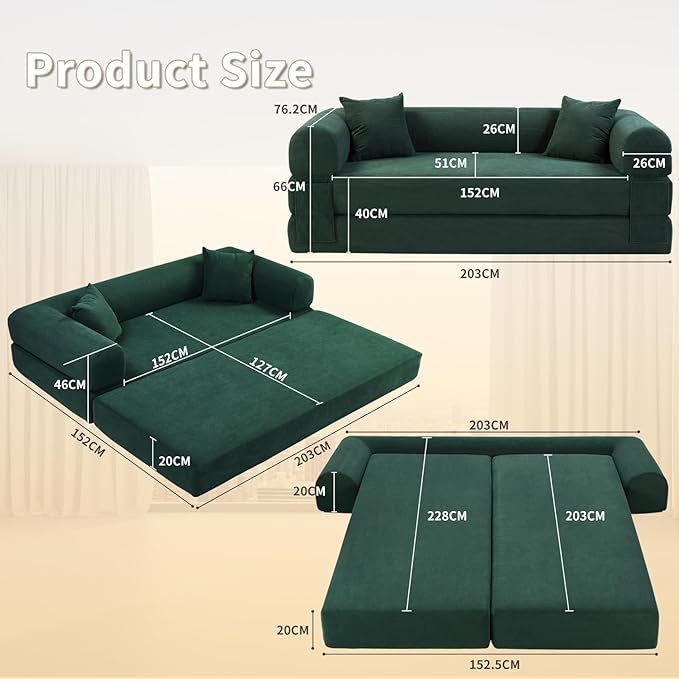 80" Convertible Sofa Bed, 3-in-1 Corduroy Folding Pull Out Couch - Image 3