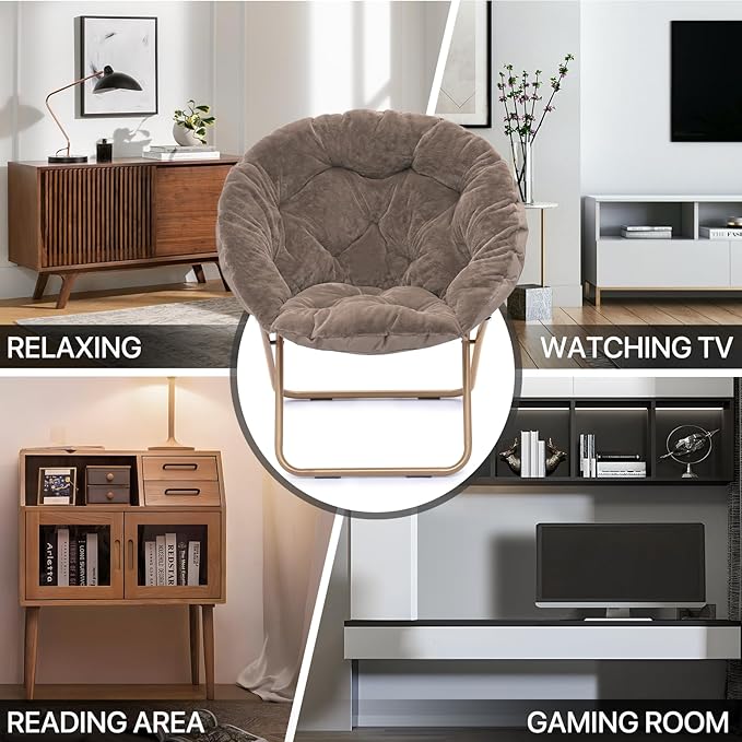 MoNiBloom Round Folding Faux Fur Saucer Chair - Image 10