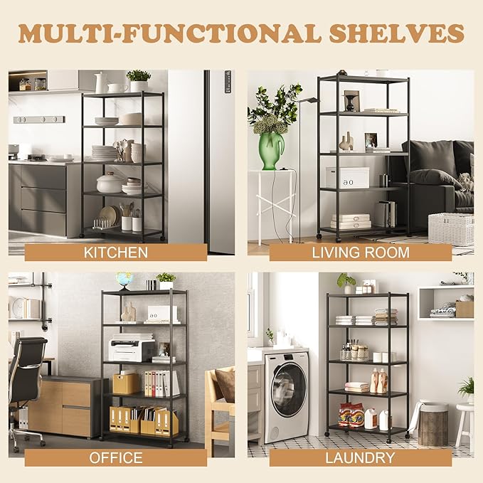 ZZL 5 Tier Large Bookshelf 31.49" Width, Tall Book Shelf Storage and - Image 6