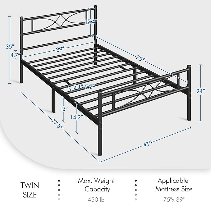 Yaheetech Twin Size Bed Frame Metal Platform Bed - Image 2
