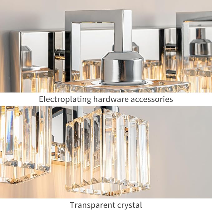 Modern Bathroom Vanity Light 2-Lights Chrome Crystal Wall Lamp Bathroom Modern - Image 6