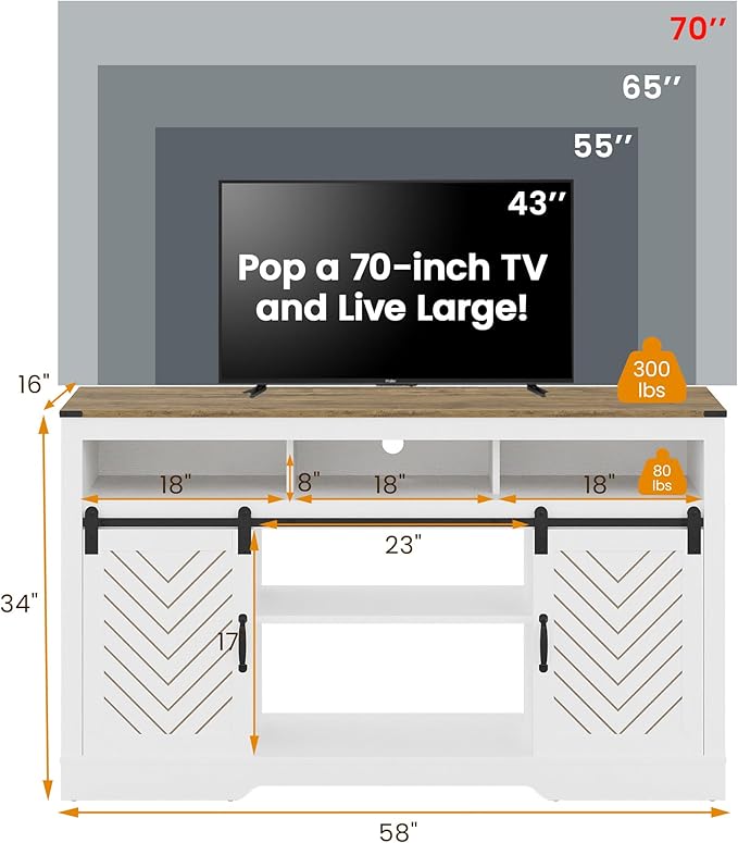 RoyalCraft Farmhouse TV Stand for 23" Electric Fireplace, Tall Entertainment - Image 6