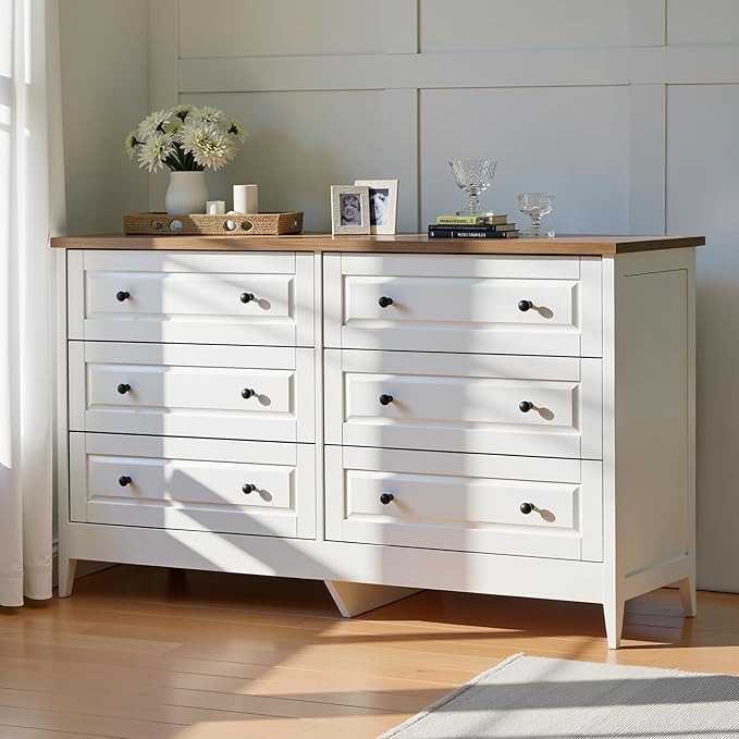 Farmhouse 6 Drawers Dresser for Bedroom, 55.5" Wide Wood Chest of Drawers - Image 7
