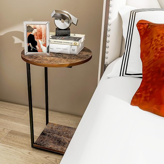 HDANI C Table End Table, Round Side Table That Slide Under, C Shaped End Table - Image 5