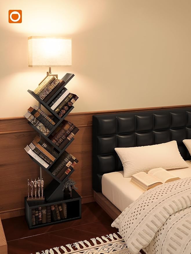 addlon 6-Tier Tree Bookshelf, Steel&Wood Corner Shelf - Image 8