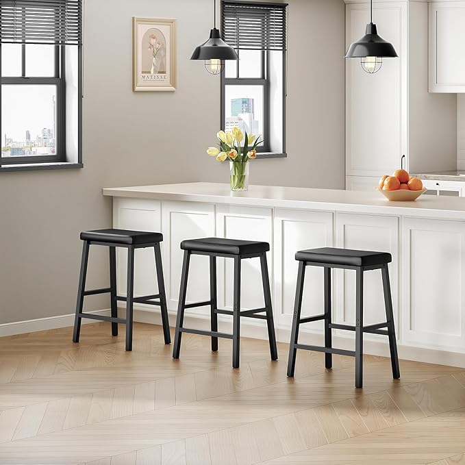 HOOBRO Bar Stools, PU Leather Upholstered Breakfast Stools, Easy Assembly - Image 10