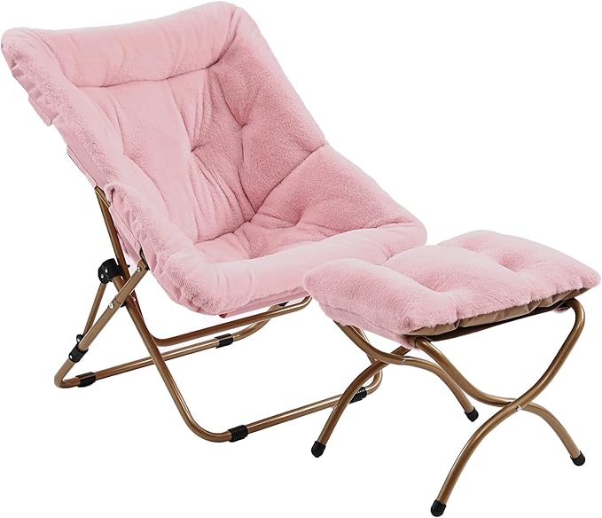 Comfy Folded Chair with Ottoman, Oversized Folding Faux Fur Chair Soft Furry by Givjoy