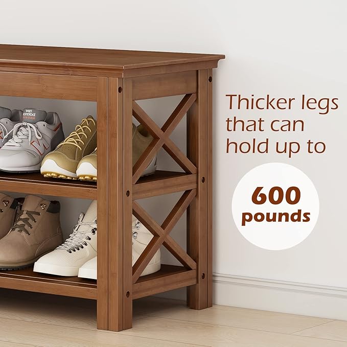 Bamworld Shoe Rack Bench with Storage 3 Tier Bamboo Shoe Bench Entryway Rustic - Image 6