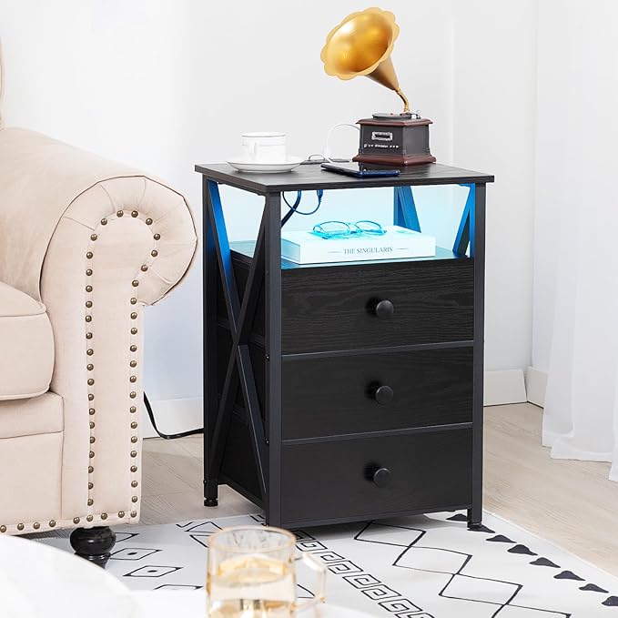 AMHANCIBLE LED Nightstand with Charging Station, Smart End Side Table with USB - Image 2