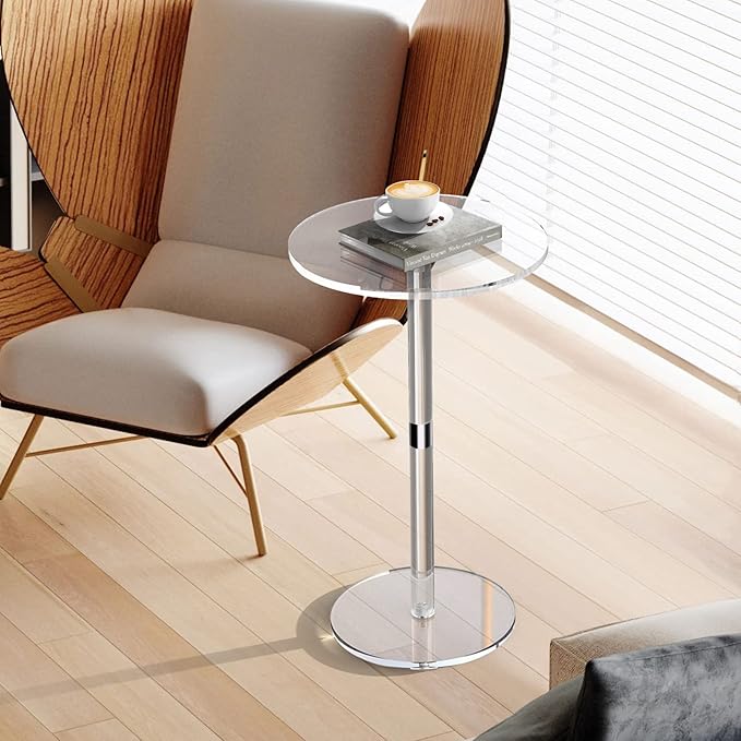 Acrylic End Table, 11.8" Round Modern Drink Table - Image 2