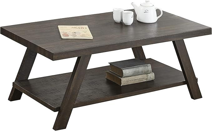 Roundhill Furniture Athens Contemporary Wood Shelf Coffee Table, Weathered - Image 5