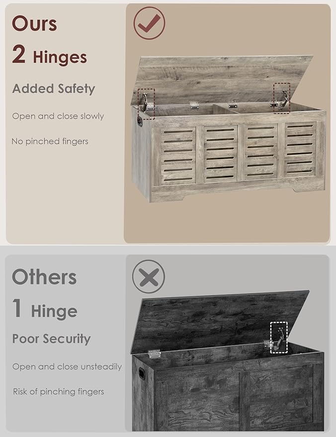 DINZI LVJ Storage Chest, 47.3” Wooden Toy Box - Image 2