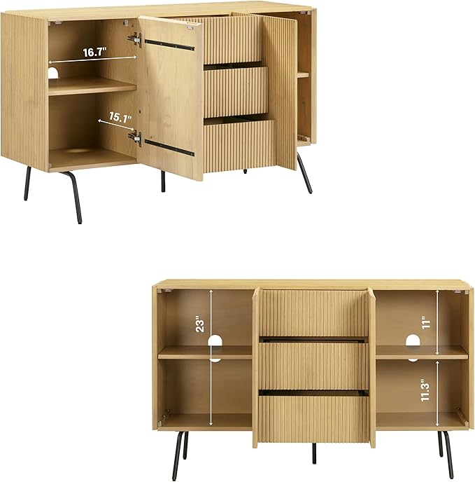 NTC Veil Sideboard with 2 Doors and 3 Drawers, Buffet Cabinet with Vertical - Image 3
