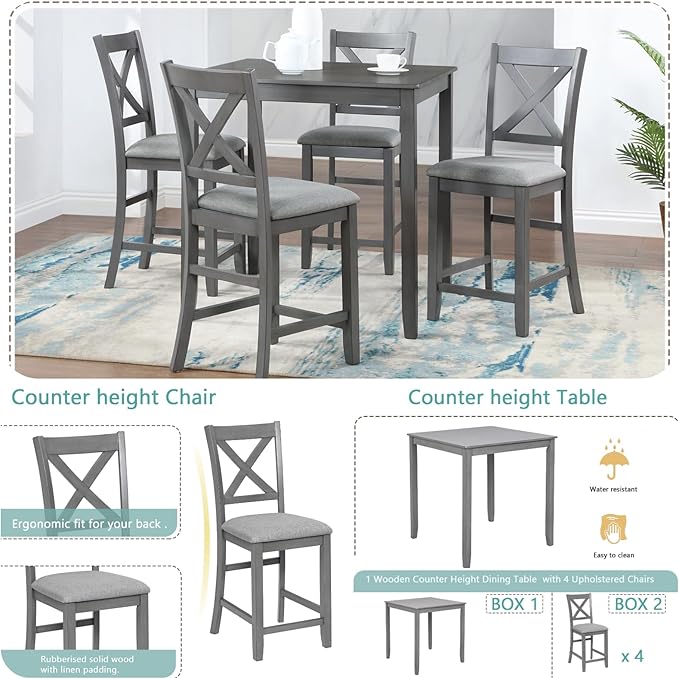 5PCS Dining Table Set, Counter Height Kitchen Table Set - Image 4