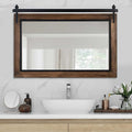 YOSHOOT Farmhouse Barn Door Mirror, Wood Frame Wall Mirror, Wooden Mirror by YOSHOOT