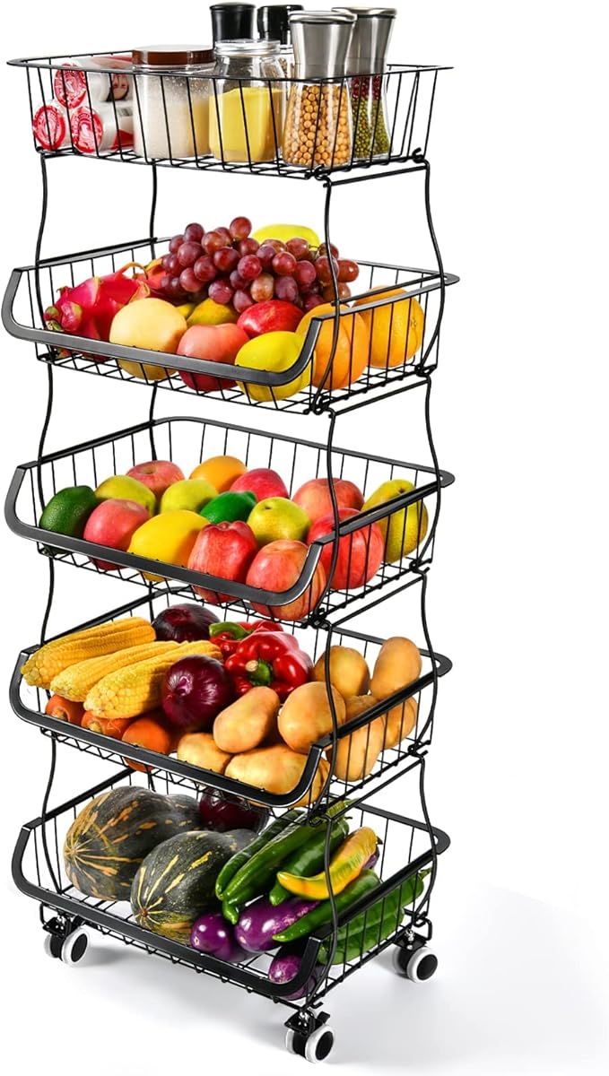 Fruit Vegetable Storage Basket, 5 Tier Stackable Metal Wire Storage Baskets by Mchoter