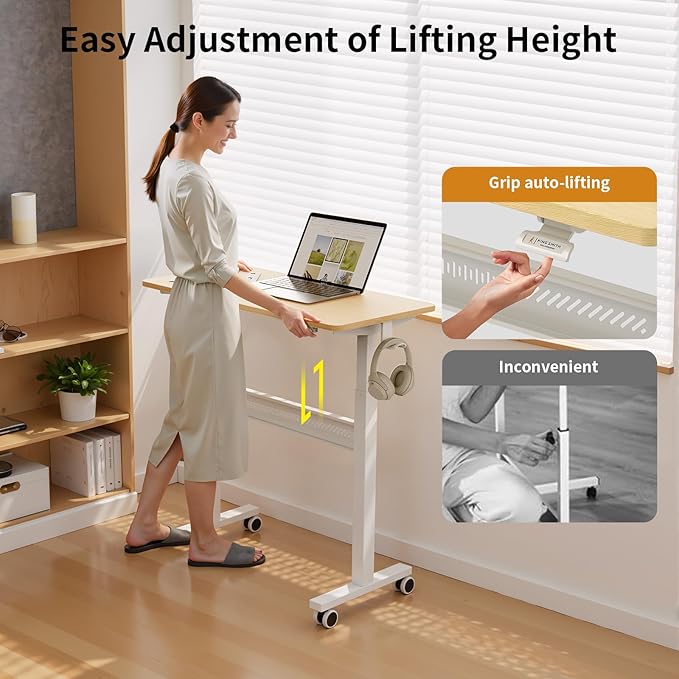 Mobile Walking Pad Desk with Wheels, Pneumatic Small Rolling Standing Desk - Image 3