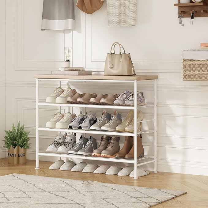 Shoe Rack Organizer 4 Tier for Closet Entryway Free Standing Metal Storage Shoe - Image 5
