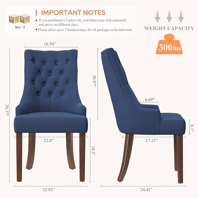 COLAMY Wingback Upholstered Dining Chairs Set of 4, Fabric Dining Room Chairs - Image 2