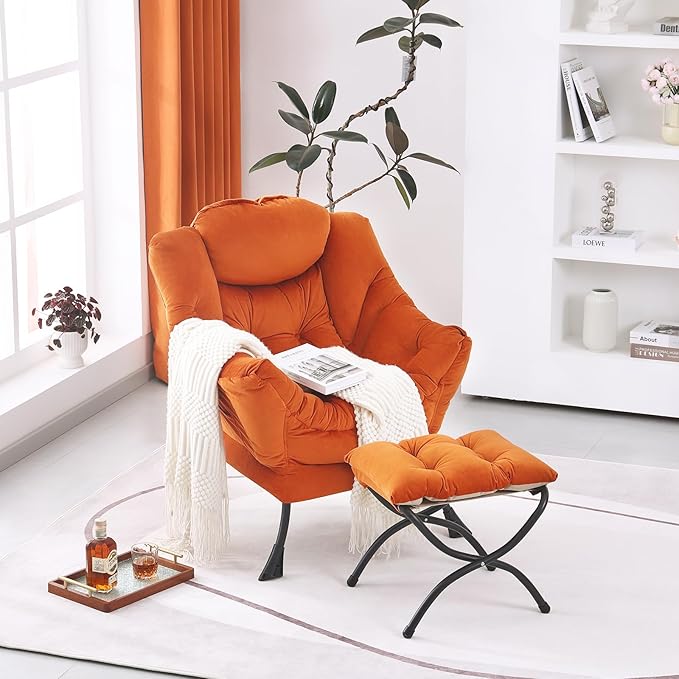 Lazy Chair with Ottoman, Modern Accent Chair Contemporary Lounge Leisure Sofa - Image 6