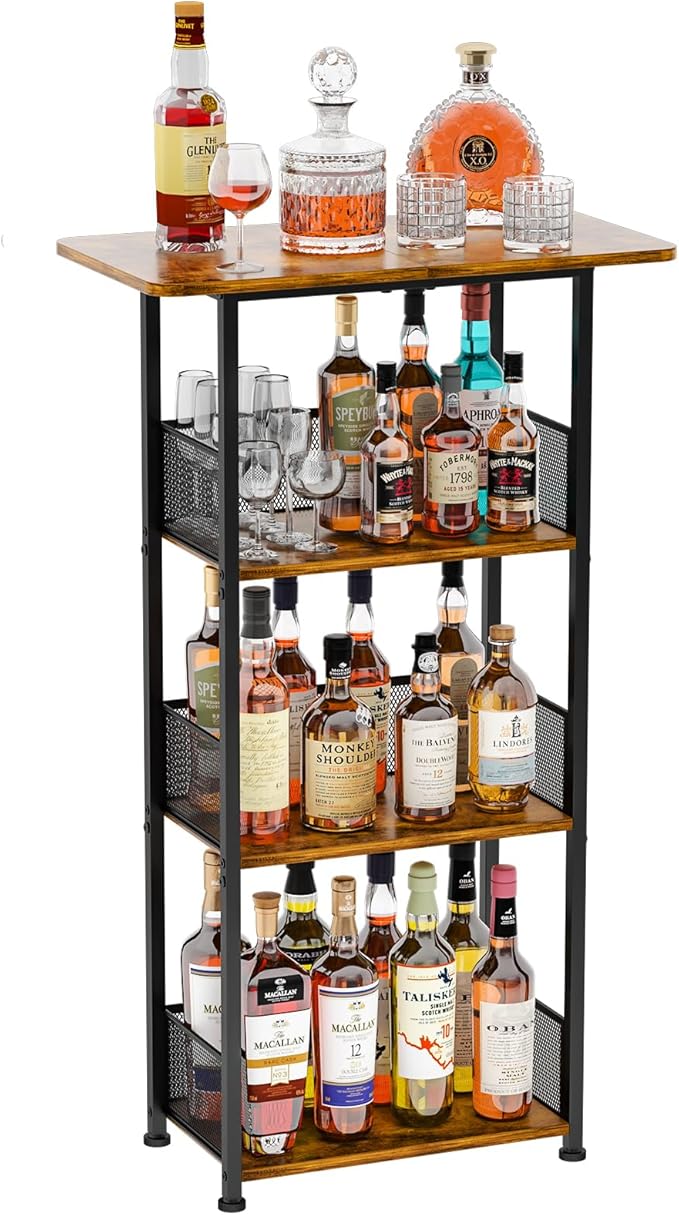 Wine Rack Freestanding Floor:4 Tier Whiskey Wine Rack Mini Bar Cart, Liquor by Eyteenokk