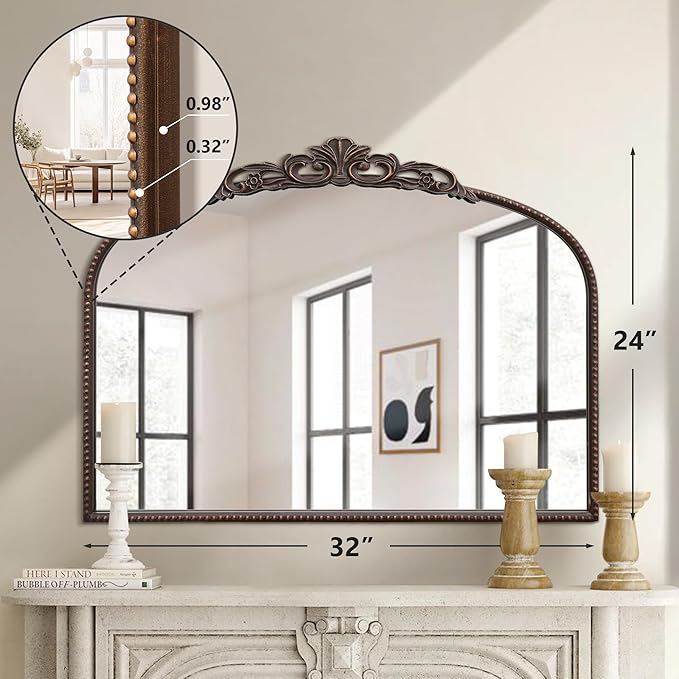 Micasso Bronze Vintage Wall Mirror: 24"x 32" French Baroque Antique Arched Wall - Image 4