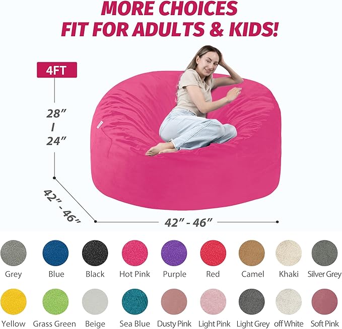 4FT Bean Bag Chair with Ultra Soft Velvet Cover Bean Bag Sofa with Memory Foam - Image 2
