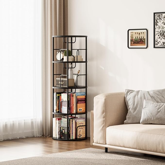 4 Tier Rotating Bookshelf, 360 Display Spinning Corner Bookshelf, Space-Saving - Image 8