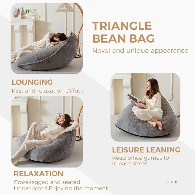 BYBYME Bean Bag Chairs Sherpa Lazy Sofa, Giant Beanbag Chairs - Image 3
