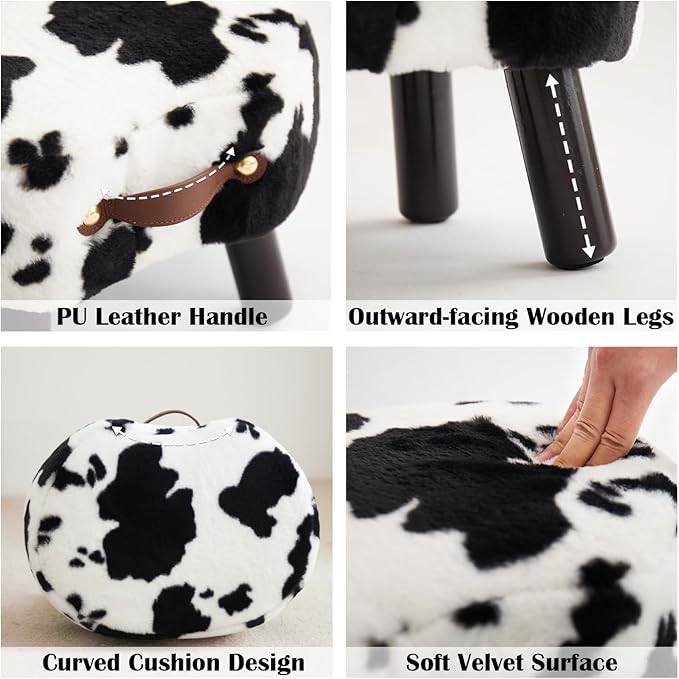 Small Footstool with Handle, Faux Fur Ottoman Foot Rest with Padded Seat - Image 6
