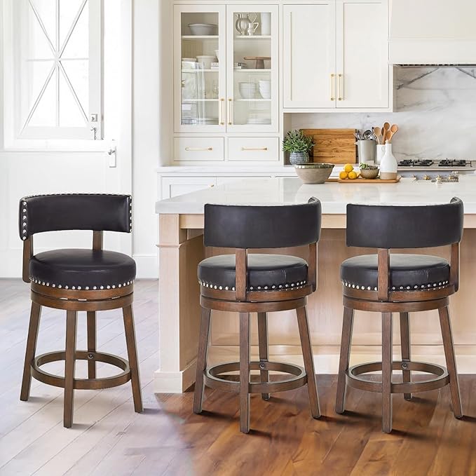 COLAMY Swivel Bar Stools Set of 3, Swivel Counter Height Barstools by COLAMYINC