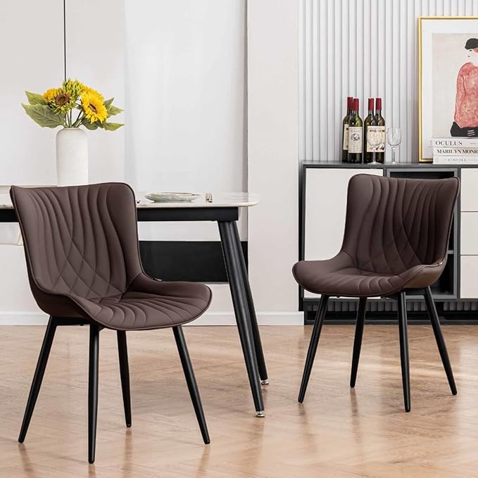Kidol&Shellder Brown Dining Chairs Set of 2, Faux Leather Upholstered Mid - Image 4