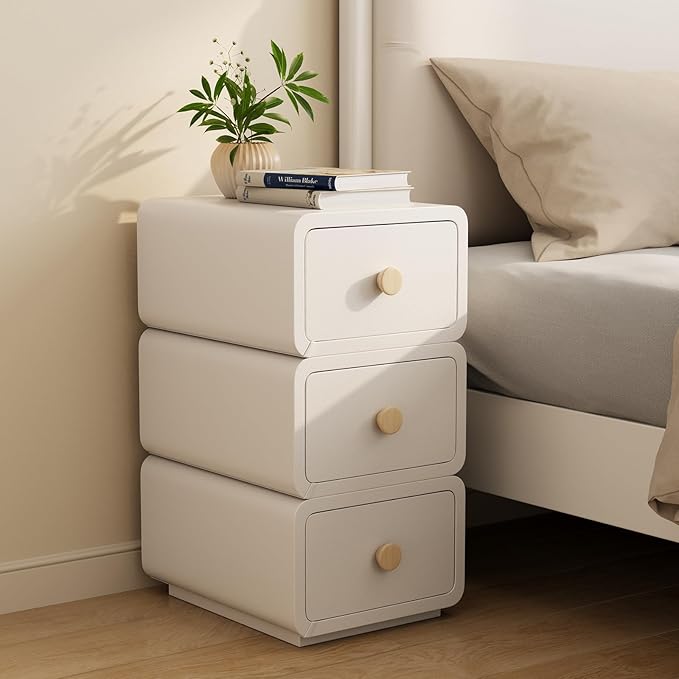 White Night Stand, Narrow Nightstand by AQIMUELE-Solidwoodfurniture