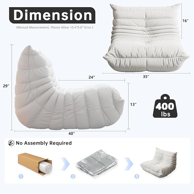 Bean Bag Chairs for Adults, BeanBag Reading Chair Memory Foam Couch, Floor - Image 2