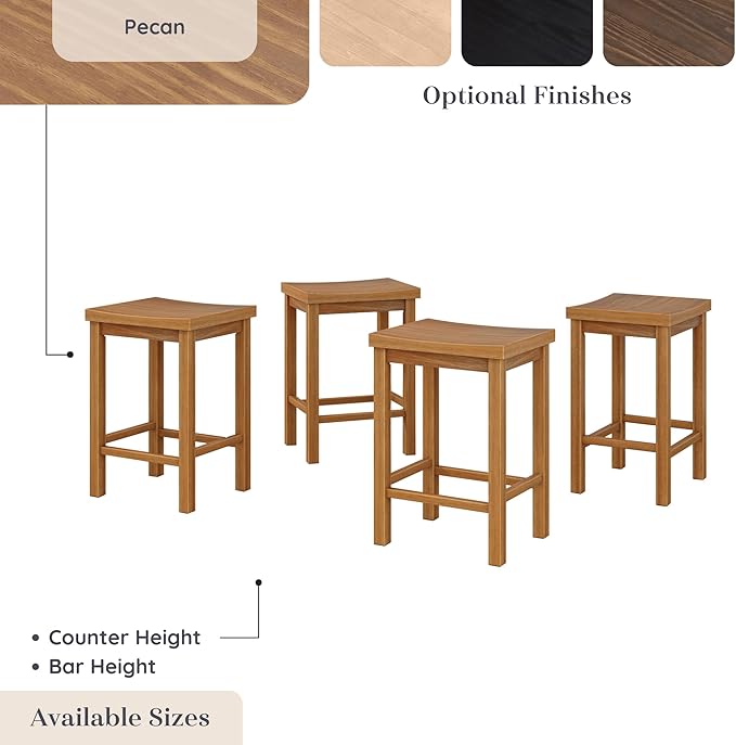 Grain & Grove Smith Collection Set of 4 Solid Wood Counter Height Bar Stools - Image 7
