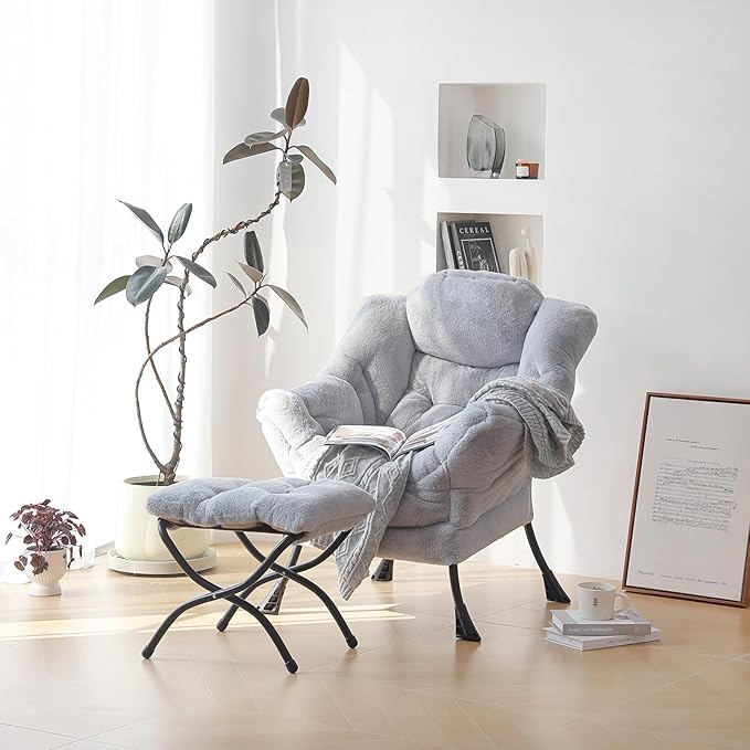 Plush Lazy Chair and Ottoman, Large Contemporary Accent Lounge Chair - Image 6