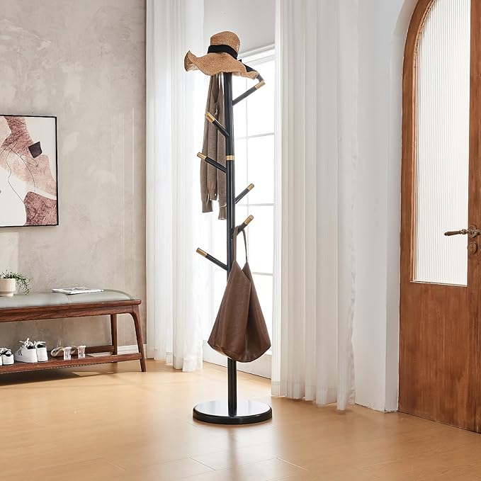 Uniclinens Coat Rack Freestanding Solid Wood Coat Tree Standing - Image 8