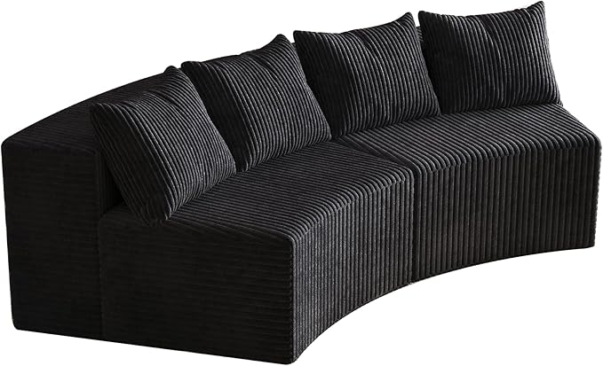 KEIKI Corduroy Curved Sectional Sofa, 2 Seater Symmetrical Modular Semi - Image 6