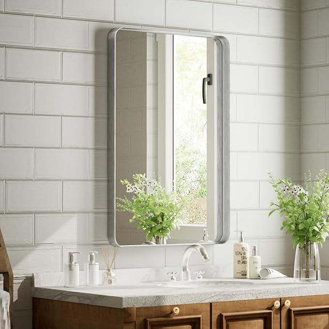 Bathroom Mirror 20x30 inch, Modern Round Corner Bathroom Vanity Mirror - Image 7