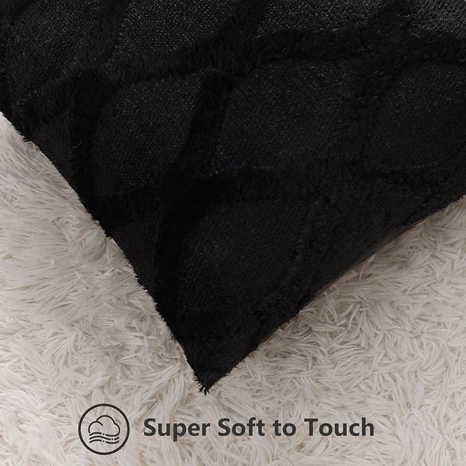 decorUhome Throw Pillow Covers 22x22 Inch Set of 2, Soft Plush Faux Fur Wool - Image 2