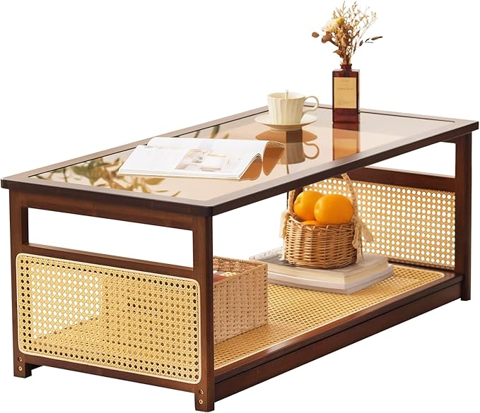 Tiita Coffee Tables for Living Room，Mid Century Modern Storage 2-Tier Coffee by TiitaHome