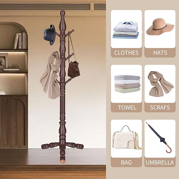Wooden Coat Rack Stand, Vintage Wood Coat Rack Freestanding - Image 5