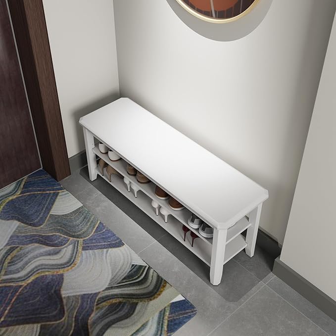 Wood Shoe Rack Bench for Entryway, 2 Tier Shoe Rack for Front Door Entrance - Image 7
