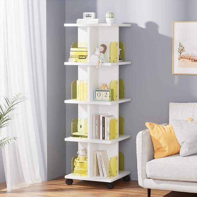 VECELO 4-Tier Rotating Bookshelf, Modern Swivel Bookcase - Image 2